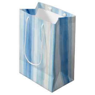 Santorini Blue White Stripes Bridal Shower Medium Gift Bag