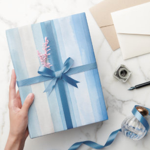 Santorini Blue White Stripes Bridal Shower Wrapping Paper