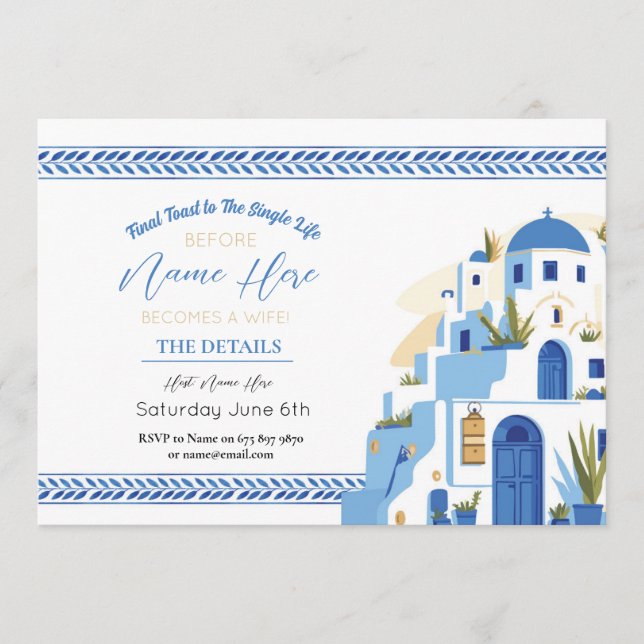 Santorini Bridal Shower Itinerary Schedule Blue Programme (Front)