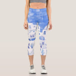 Santorini Capri Leggings<br><div class="desc">Blue and white Watercolor townscape painting of the village of Oia on the Greek island of Santorini. Original art by Nic Squirrell.</div>