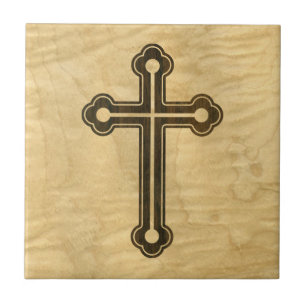 Santorini Christian Cross Wooden Maple Rosewood Tile