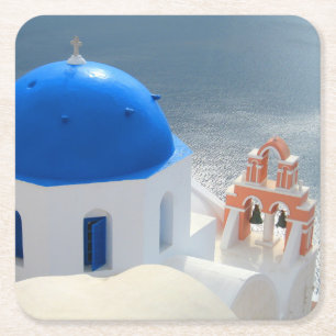Santorini Church in the Afternoon Sun Square Paper Coaster