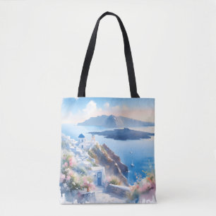 Santorini Classic Blue Wedding Anniversary Tote Bag