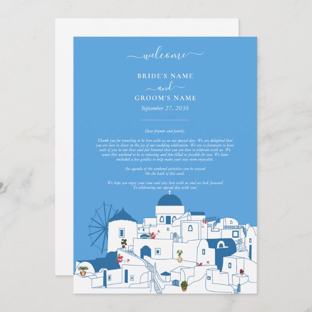 Santorini Destination Greece Wedding Itinerary Programme (Front/Back)