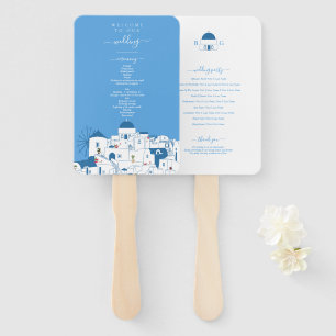 Santorini Destination Greek Island Wedding Program Hand Fan