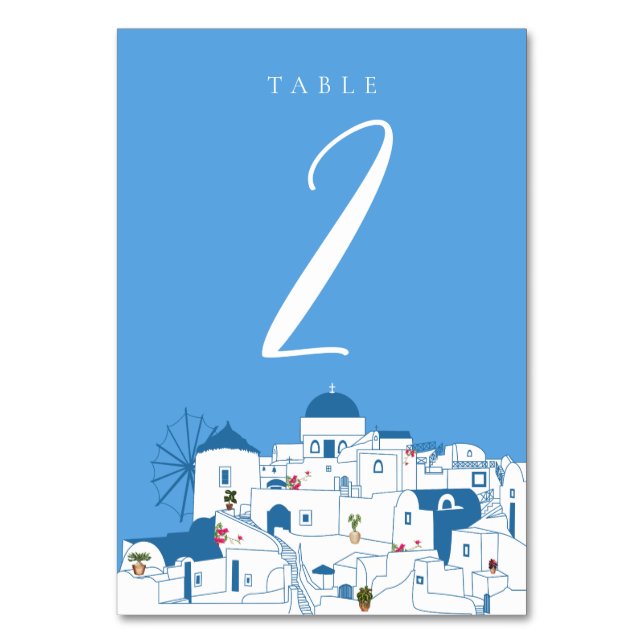 Santorini Destination Greek Island Wedding  Table Number (Front)
