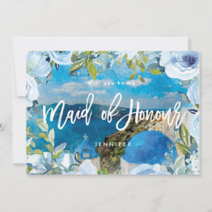 santorini floral maid of honour proposal card