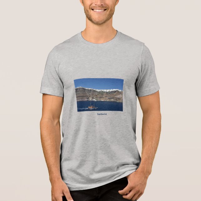 Santorini from the Sea. Tri-Blend Shirt (Front)