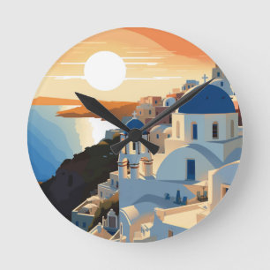 SANTORINI GREECE #1 ROUND CLOCK