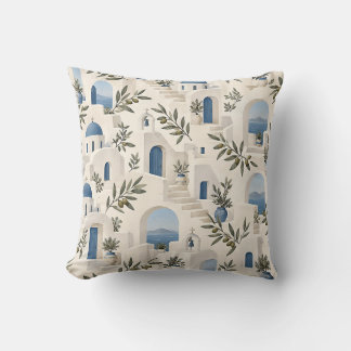 Santorini Greece Architecture & Mediterranean Blue Cushion