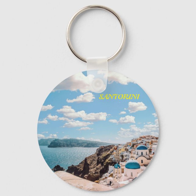 Santorini, Greece Beach House Key Ring (Front)