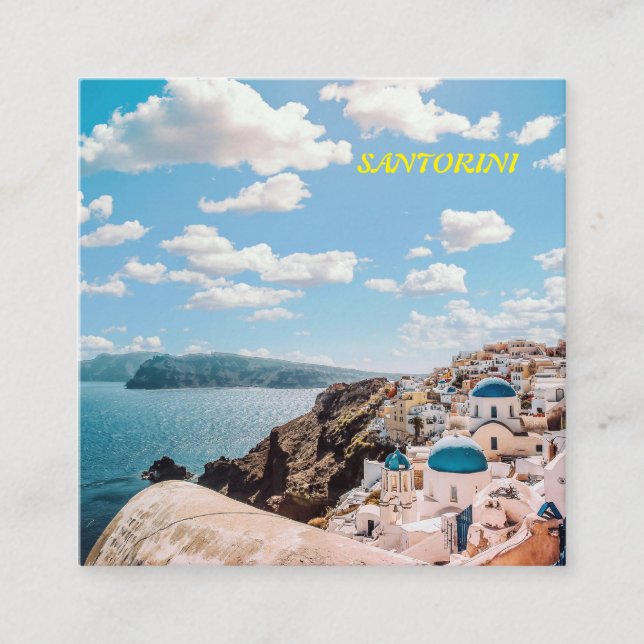 Santorini, Greece Beach House Square Business Card (Front)
