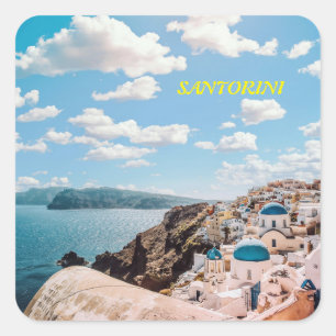 Santorini, Greece Beach House Square Sticker