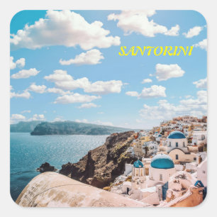 Santorini, Greece Beach House Square Sticker