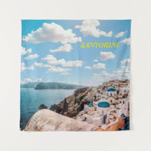 Santorini, Greece Beach House Tapestry