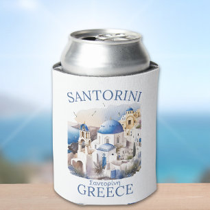 Santorini Greece Beautiful Island Can Cooler