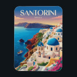 Santorini Greece Blue Dome Travel Art Vintage Magnet<br><div class="desc">Santorini retro vector travel design. Santorini,  the jewel of the Cyclades,  is world-renowned for its dramatic caldera views,  whitewashed cliffside villages,  and unforgettable sunsets.</div>