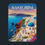Santorini Greece Blue Dome Travel Art Vintage Magnet<br><div class="desc">Santorini retro vector travel design. Santorini,  the jewel of the Cyclades,  is world-renowned for its dramatic caldera views,  whitewashed cliffside villages,  and unforgettable sunsets.</div>