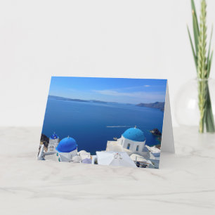 Santorini Greece Blue Domed Church Photograph Card