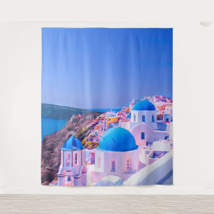 Santorini Greece Blue Island Photo Booth Backdrop Tapestry