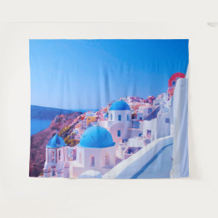 Santorini Greece Blue Island Photo Booth Backdrop Tapestry