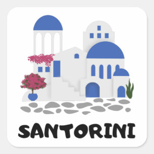 Santorini Greece Blue Roof    Square Sticker