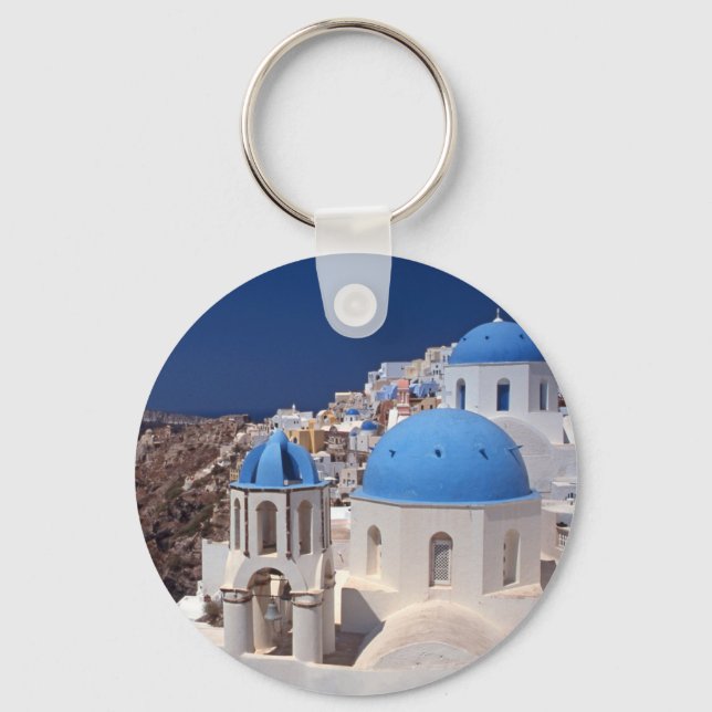 Santorini Greece Button Keychain (Front)
