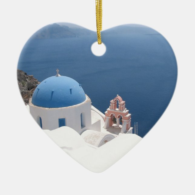 Santorini Greece Ceramic Tree Decoration (Front)