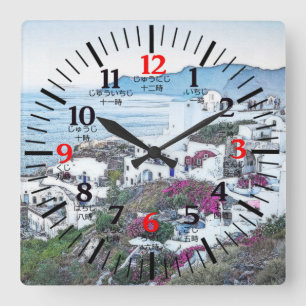 Santorini, Greece Clock in English & Japanese