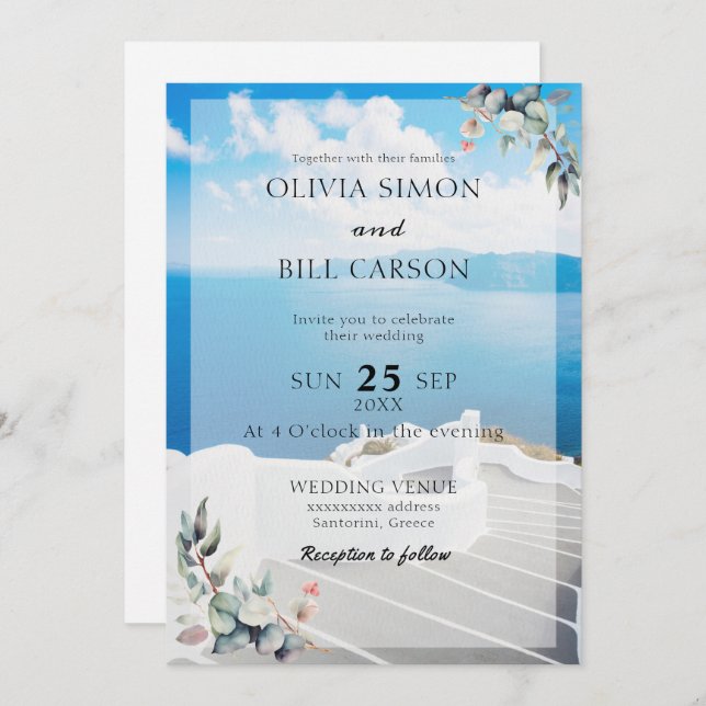 Santorini, Greece Customisable destination wedding Invitation (Front/Back)