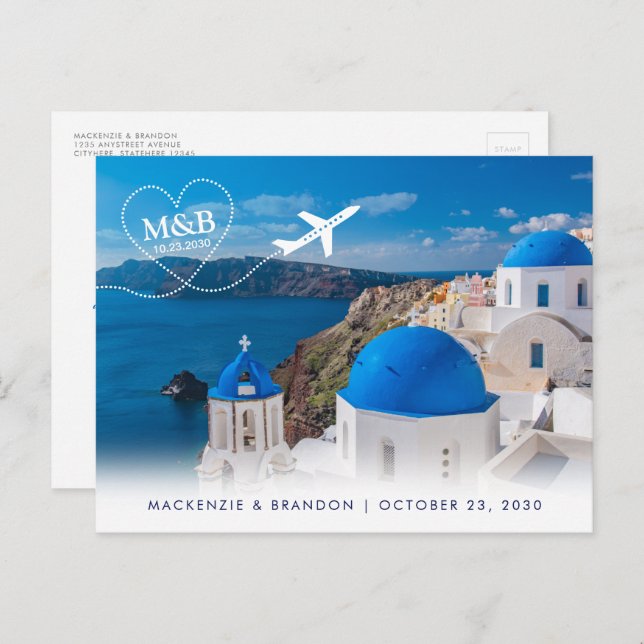 Santorini Greece Destination Wedding Save the Date Announcement Postcard (Front/Back)
