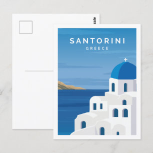 Santorini Greece Famous Travel Place Illustration Postcard