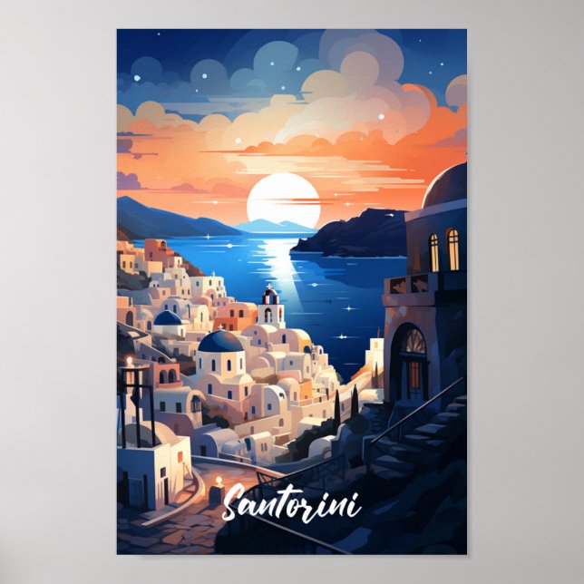 Santorini Greece Famous Vintage Travel Place Poster (Front)