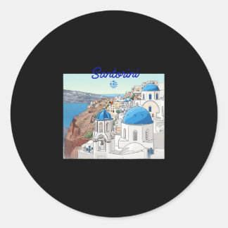 Santorini Greece Greek Flag Vacation Art Blue Dome Classic Round Sticker