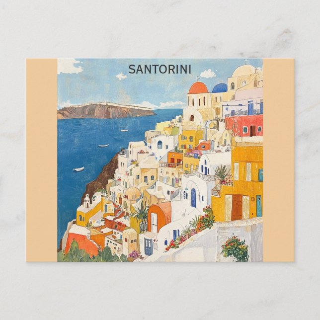 Santorini Greece Greek Watercolor Travel Postcard (Front)