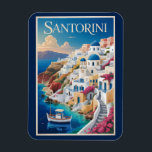 Santorini Greece Illustration Travel Art Vintage Magnet<br><div class="desc">Santorini retro vector travel design. Santorini,  the jewel of the Cyclades,  is world-renowned for its dramatic caldera views,  whitewashed cliffside villages,  and unforgettable sunsets.</div>