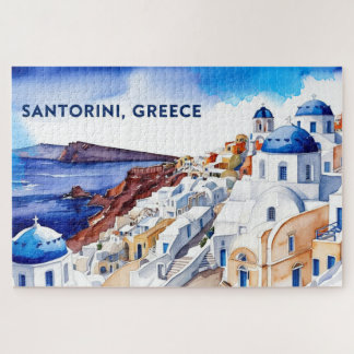 Santorini Greece Keepsake Watercolor Puzzle
