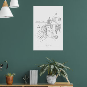 Santorini Greece Minimalist Line Art Travel Poster