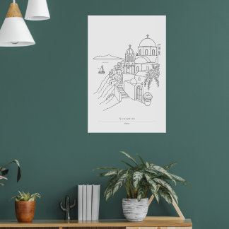 Santorini Greece Minimalist Line Art Travel Poster
