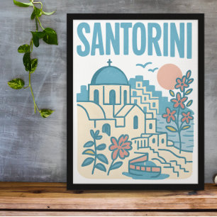 Santorini Greece Minimalist Travel Illustration Poster