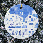 Santorini Greece  Monogram Watercolor Ceramic Tree Decoration<br><div class="desc">A Watercolor townscape painting of the beautiful Greek island of Santorini.  Original art by Nic Squirrell. Change the monogram initial to personalise.</div>