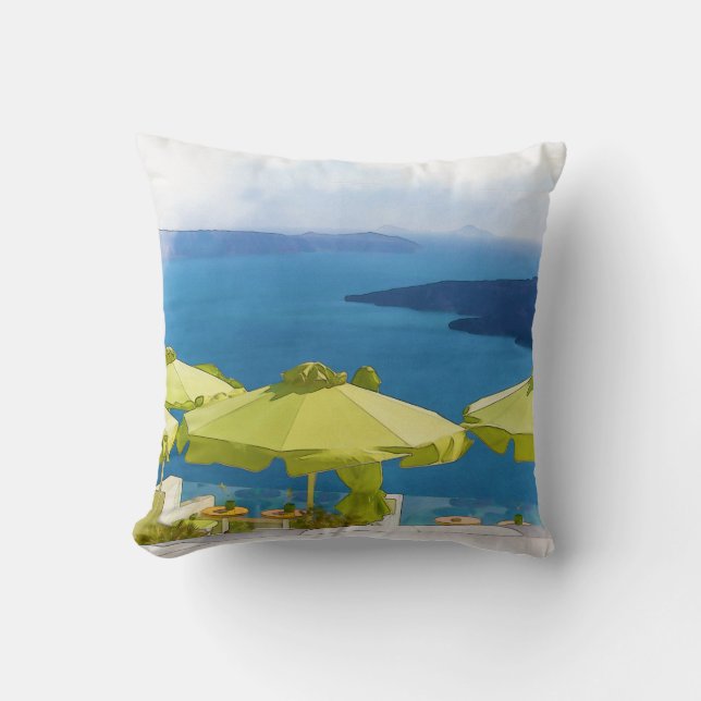 Santorini Greece Painting Cushion (Front)