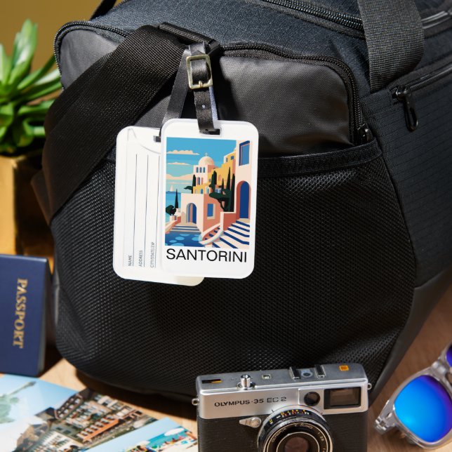 Santorini Greece Painting Luggage Tag (Front & Back)