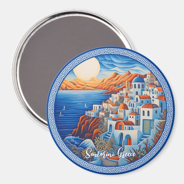 Santorini Greece Painting | Travel Art  Magnet (Front/Back)