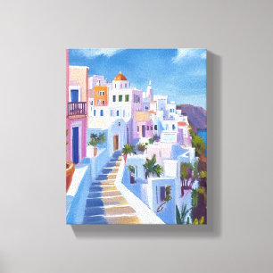 Santorini Greece Painting Watercolor Travel Canvas Print
