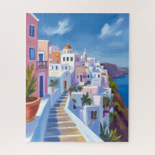 Santorini Greece Painting Watercolor Travel Jigsaw Puzzle