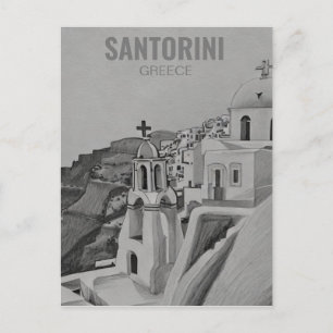 Santorini Greece Pencil Sketch Holiday Postcard
