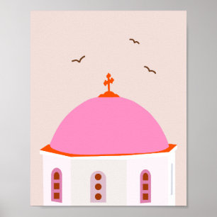 Santorini Greece Pink And Orange Poster