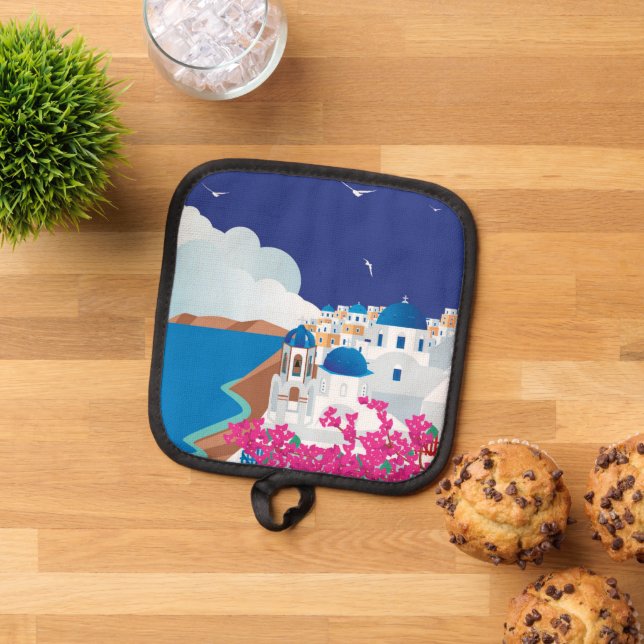 Santorini Greece Pot Holder (Top Down)