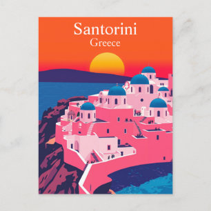 Santorini, Greece Retro Travel Ocean Sunset Postcard